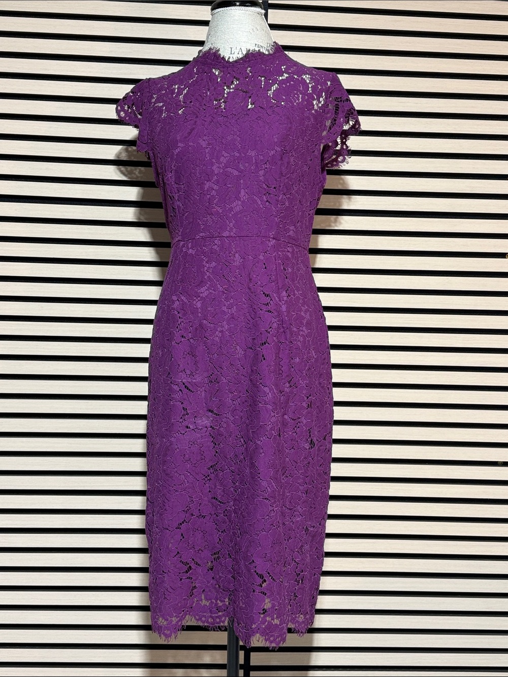 Fitted Purple Lace Midi Dress
